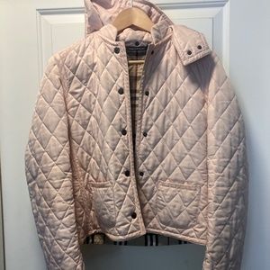 Authentic Burberry Pink Quilted Jacket Removeable Hood Nova Check Size 4-6